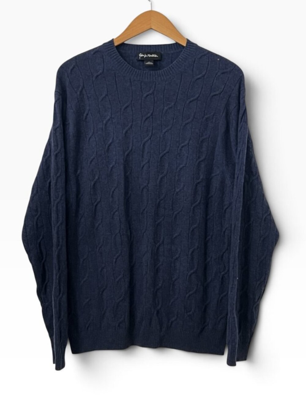 John W. Nordstrom Men Blue 100% Cashmere Cable Knit Pullover Sweater Size M